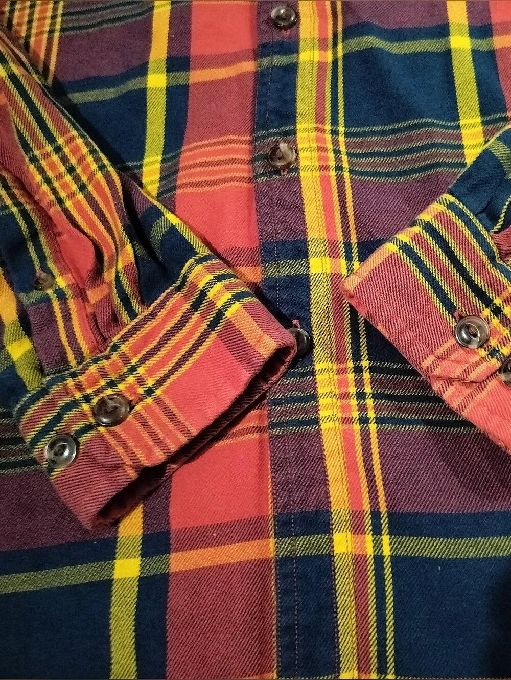 The North Face 100% Cotton Red, Yellow & Navy Plaid Button-Up Shirt - Medium